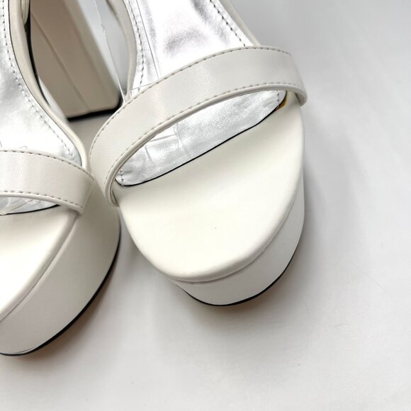 Nine‎ West Size 8.5 Uknow White Faux Vegan Leather Platform Sandals Heels Shoes - Picture 5 of 16
